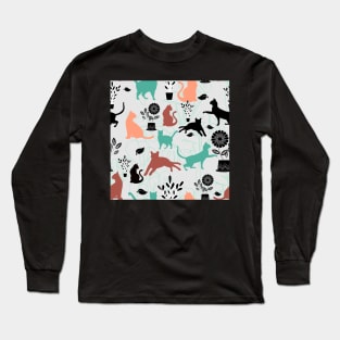 Cats and Flowers mint and coral Long Sleeve T-Shirt